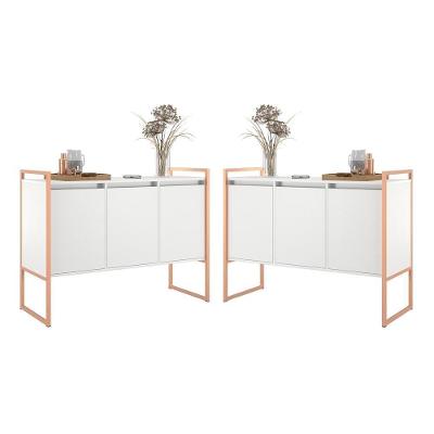 Buffet 3 Portas Rouxe Branco Cobre Conjunto 2 Unidades