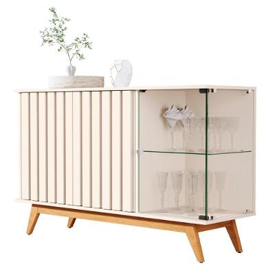 Buffet Ripado Com 3 Portas E Base De Madeira Paris Pérola
