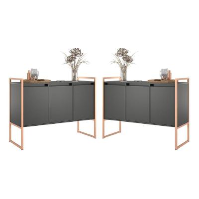 Buffet Industrial 3 Portas Preto Cobre Conjunto 2 Unidades