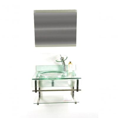 Gabinete de Vidro 60cm Curvado Duplo Inox com Cuba Chapeu