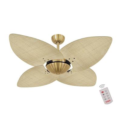 Ventilador De Teto Dormamu Dourado Office 4 Pás Palmae Natural 110V Com Controle