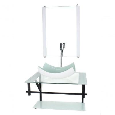 Gabinete De Vidro P/ Banheiro 60cm Cuba Com Torneira Cromada