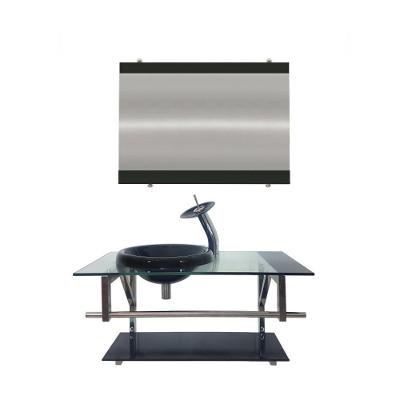 Gabinete de Vidro 80cm Inox com Cuba Chapéu Redonda Preto