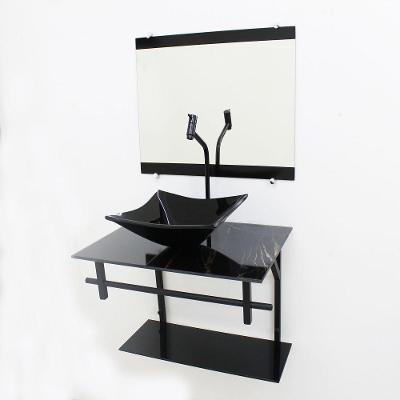 Gabinete de Vidro 60cm com Cuba Quadrada Mármore Preto