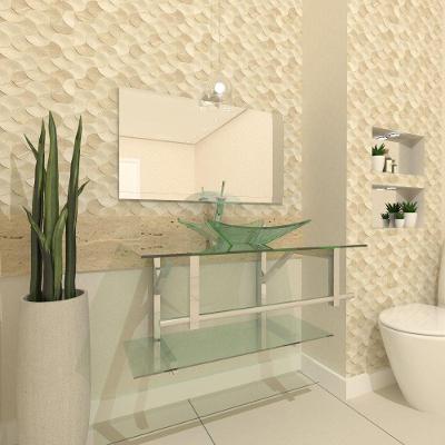 Gabinete de Vidro 80cm Inox com Cuba Retangular Incolor