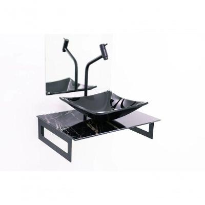 Gabinete de Vidro 50cm com Cuba Quadrada Mármore Preto