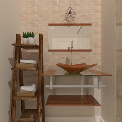 Gabinete de Vidro 60cm com Cuba Quadrada Dourado Real