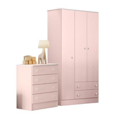 Guarda Roupa Com 3 Portas E Cômoda Hamilton Rosa Acetinado