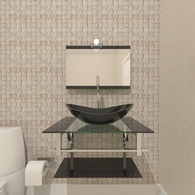Gabinete De Vidro Para Banheiro 60cm Inox Cuba Oval Com Sifao E Torneira Metal Cor:preto