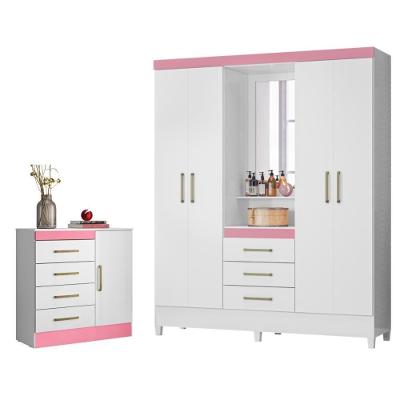 Conjunto Quarto Guarda Roupa E Comoda Arezzo Branco Rosa