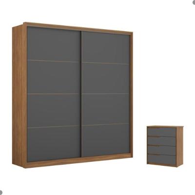 Conjunto Quarto Guarda Roupa E Comoda Napolis Amendola Grafito
