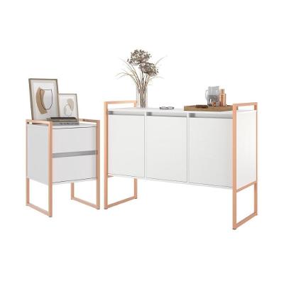 Conjunto Buffet E Gaveteiro Industrial Paris Branco Cobre