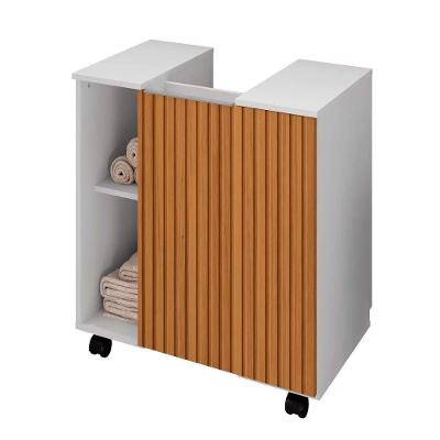 Gabinete Para Banheiro 55cm 1 Porta Pequin Branco/ripado
