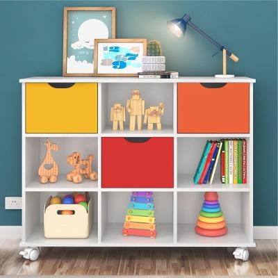 Nicho Organizador Com Rodinhas Portland Branco Com 3 Gavetas Coloridas