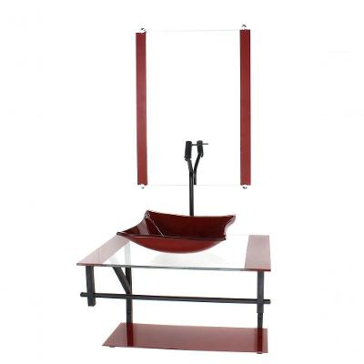 Gabinete De Vidro Para Banheiro 60cm Cuba Quadrada Vermelho