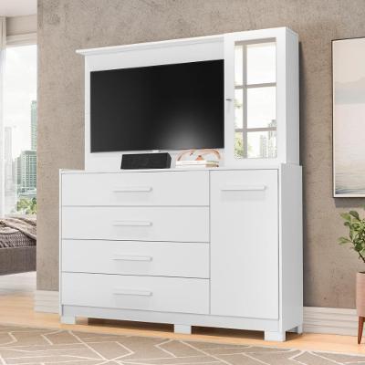Cômoda Veneza Branco Com Espelho E Painel Para Tvs