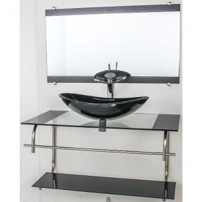 Gabinete De Vidro Para Banheiro Inox 90cm Cuba Oval Preto