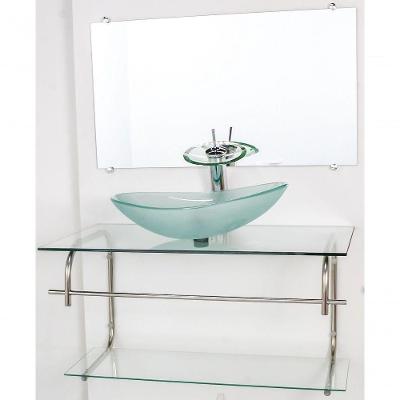 Gabinete De Vidro Para Banheiro Inox 90cm Cuba Oval Incolor