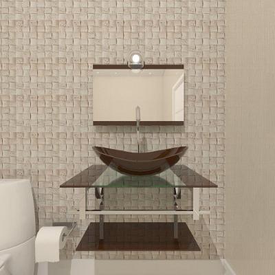 Gabinete De Vidro Para Banheiro 60cm Inox Cuba Oval Com Sifao E Torneira Metal Cor:marrom