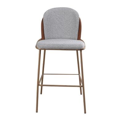Banqueta Com Encosto Estofado E Base Em Aço Carbono Champanhe – Cristal Exclusiva Linho Lincoln Cinza