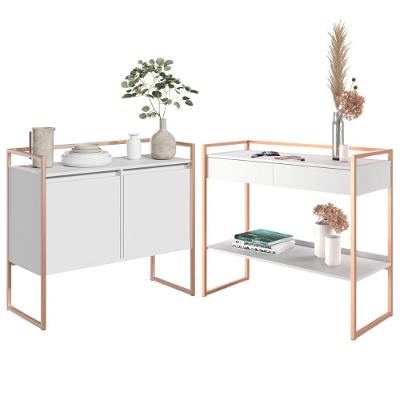 Conjunto Buffet 2 Portas E Aparador Industrial Branco Cobre