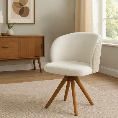 Poltrona Giratória Com Revestimento Em Bouclé E Acabamento Matelassê – Dior Exclusiva Bouclé Branco - Castanho