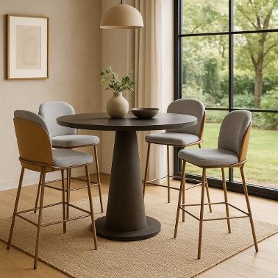 Kit Com 4 Banquetas Cristal Com Encosto Estofado E Base Em Aço Champanhe – Exclusiva Linho Lincoln Cinza