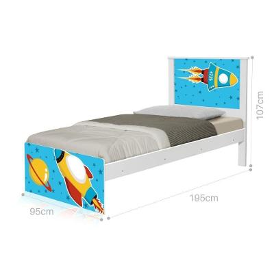 Cama Solteiro Com Cabeceira Adesivada Foguete Espacial