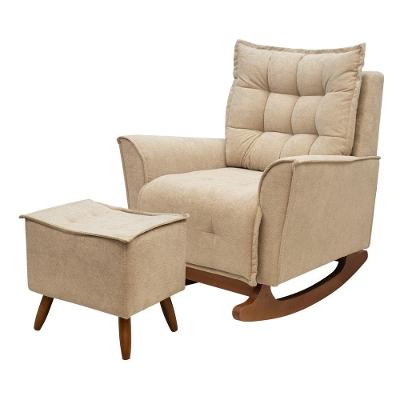 Poltrona Amamentação De Balanço Helena + Puff Boucle Quarto Areia