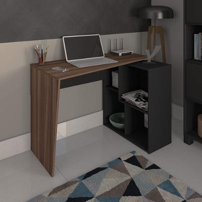 Mesa De Escritório Em L 4 Nichos Illinois Ipê Preto