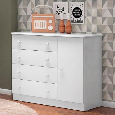 Cômoda 4 Gavetas 1 Porta Antigua Branco
