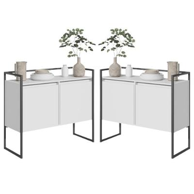 Conjunto Buffet Aparador Industrial 2 Portas Branco Preto
