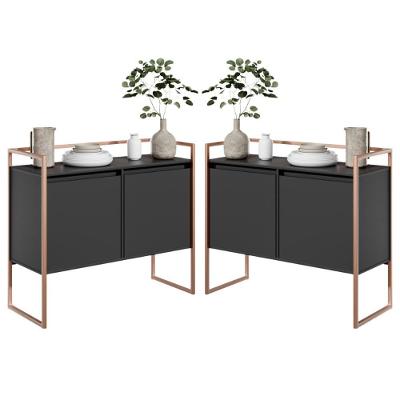 Conjunto Buffet Aparador Industrial 2 Portas Preto Cobre
