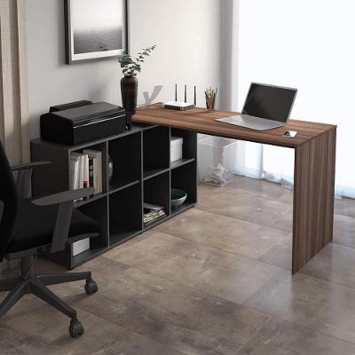 Mesa De Escritório Em L 8 Nichos Dakota Ipê Preto
