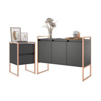 Conjunto Buffet E Gaveteiro Industrial Paris Preto Cobre