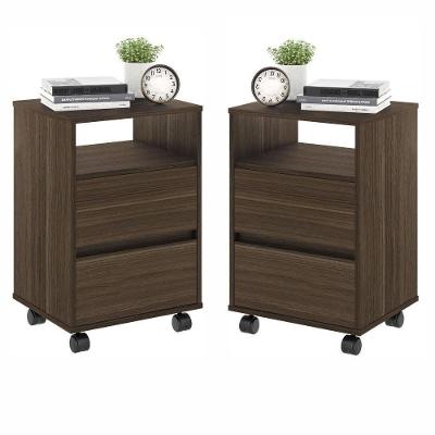 Conjunto Mesa De Cabeceira Com Rodízios Nadi Marrom