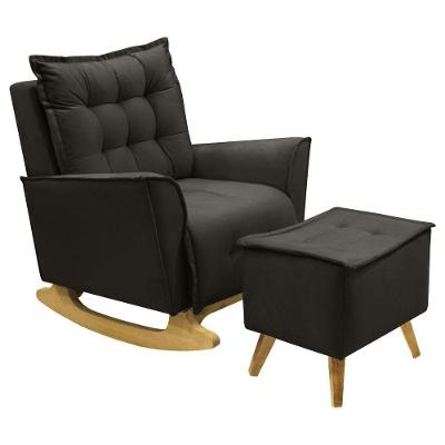 Poltrona Amamentação De Balanço Helena + Puff Veludo Quarto Marrom