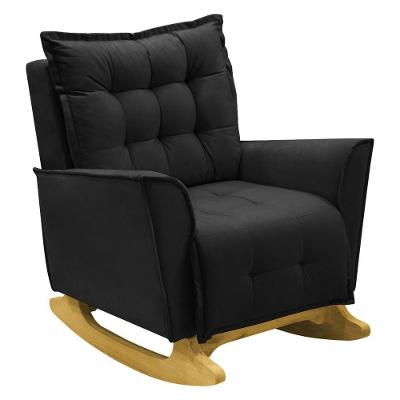 Poltrona Amamentação De Balanço Helena Veludo Quarto Bebê Preto