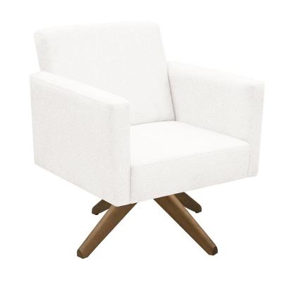 Poltrona Jade Aconchego Decor Tecido Boucle Base Giratória Branco
