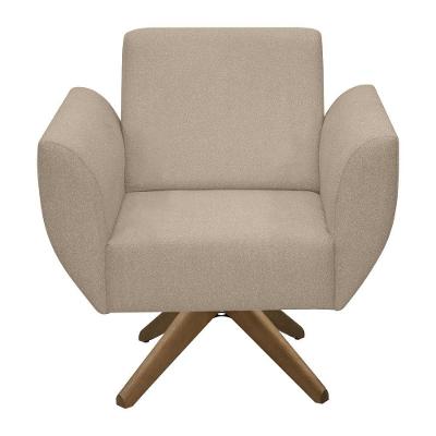 Poltrona Jolly Decorativa Com Base Madeira Em Tecido Boucle Areia