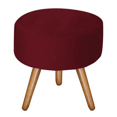 Puff Decorativo Bali Aconchego Em Suede E Pés Palito Madeira Bordô