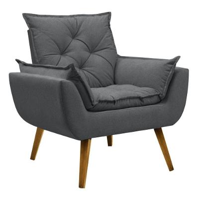 Poltrona Para Sala Decorativa Opala Linho Confortável Preto