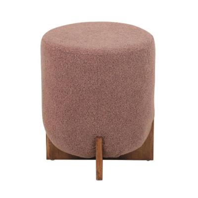 Puff Redondo Cravo Rivatti 48,50 Cm (altura) Bouclé Rosa Antigo Com Base Em Madeira De Seringueira