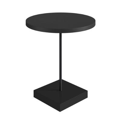Mesa Lateral Redonda Artesano 45 Cm (larg) Tampo E Base Mdp Preto C/ Tubo Metálico Aço Carbono Preto
