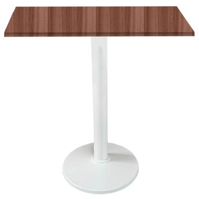 Mesa Zeta Ferro Branco 75 Cm (alt) Disco Redondo Tampo Mdp Quadrado 80 Cm (larg) X 2,50 Cm Alt Walnut