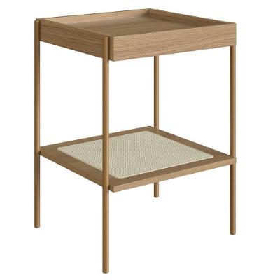 Mesa Lateral Apoio Oslo Artesano 43 Cm (largura) Mdp Hanover Palha Sintética Bege Pé Metal Dourado