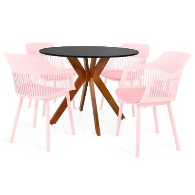 Conjunto Mesa De Jantar Redonda Marci 100cm Preta Com 4 Cadeiras Marcela - Rosa