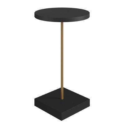 Mesa Lateral Redonda Artesano 35 Cm Larg Tampo E Base Mdp Preto C/ Tubo Metálico Aço Carbono Dourado