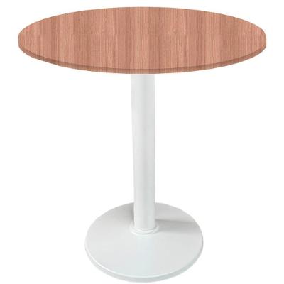Mesa Zeta Ferro Branco 75 Cm (alt) Disco Redondo Tampo Mdp Redondo 70 Cm Larg X 2,5 Cm (alt) Noce Nat