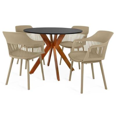 Conjunto Mesa De Jantar Redonda Marci 100cm Preta Com 4 Cadeiras Marcela - Nude Escuro
